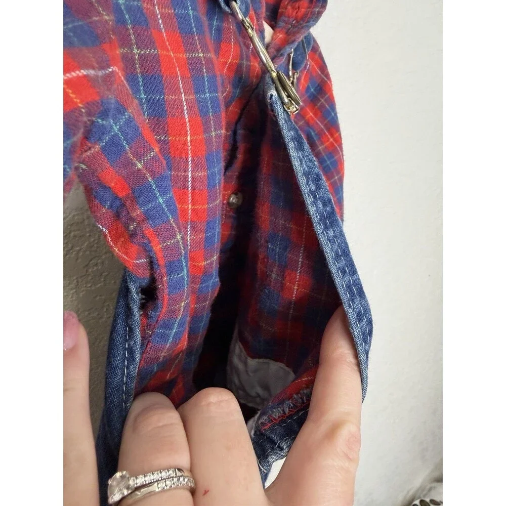 Vintage Oshkosh Vestbak Denim Boys Plaid Overalls & Shirt 12 Months 90s Holiday